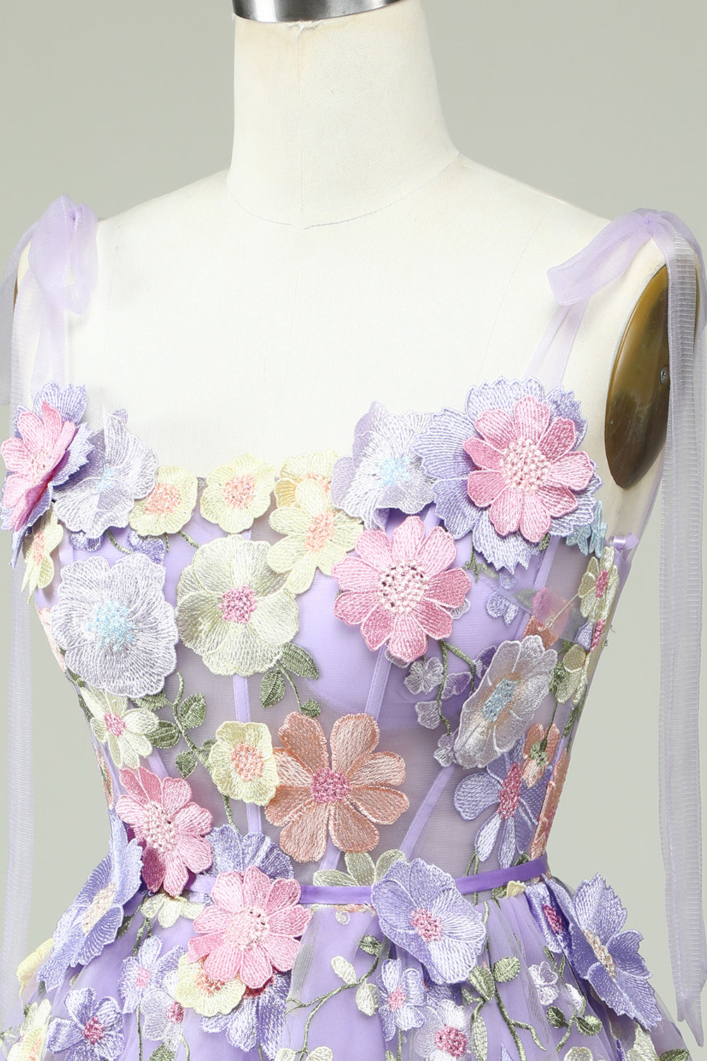 Purple A Line Spaghetti Straps Corset Homecoming Dress with 3D Flowers Beautiful