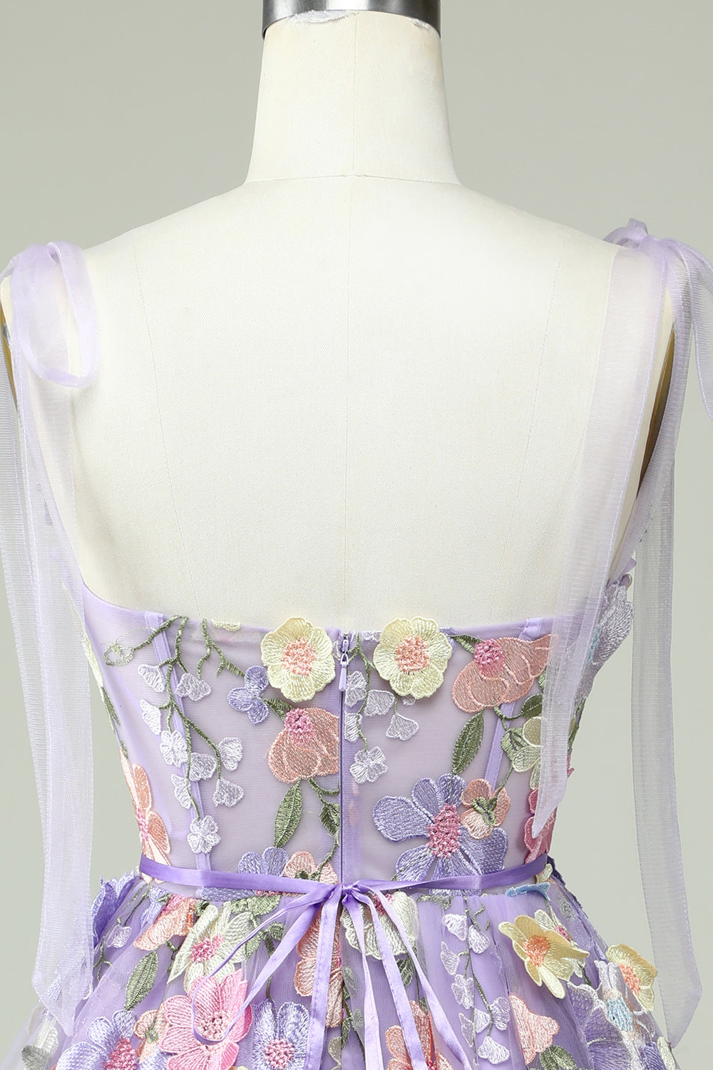 Purple A Line Spaghetti Straps Corset Homecoming Dress with 3D Flowers Beautiful