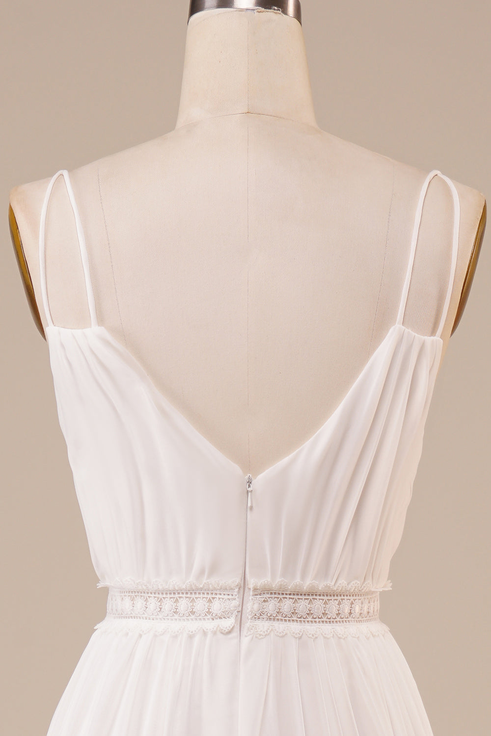 Ivory A Line Spaghetti Straps Long Wedding Dress V-neck