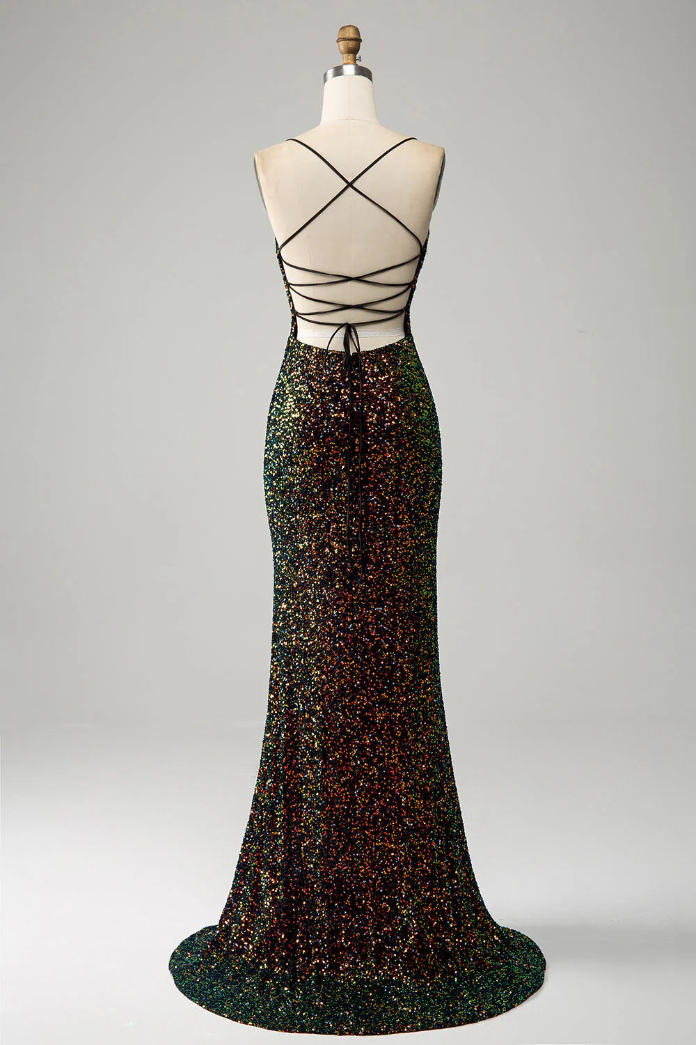 Mermaid Prom Dress with Slit Spaghetti Straps Sequins Sparkly Long