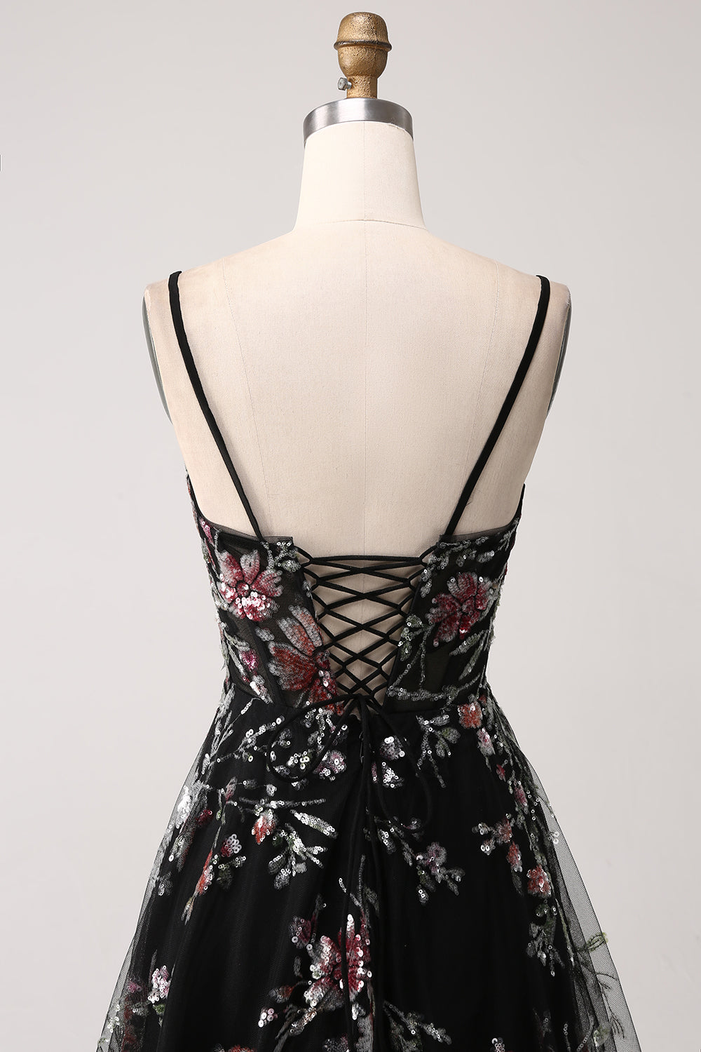 Elegant Sparkly Ivory Flower A Line Sequin Corset Party Dress With Slit Sexy