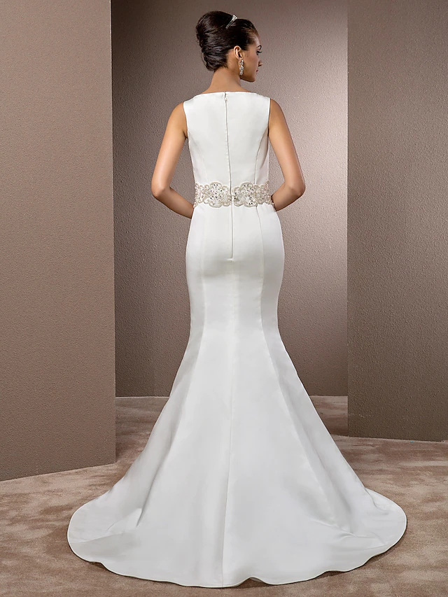 Wedding Dresses Bateau Neck Cathedral Train Satin Regular Straps Vintage Inspired