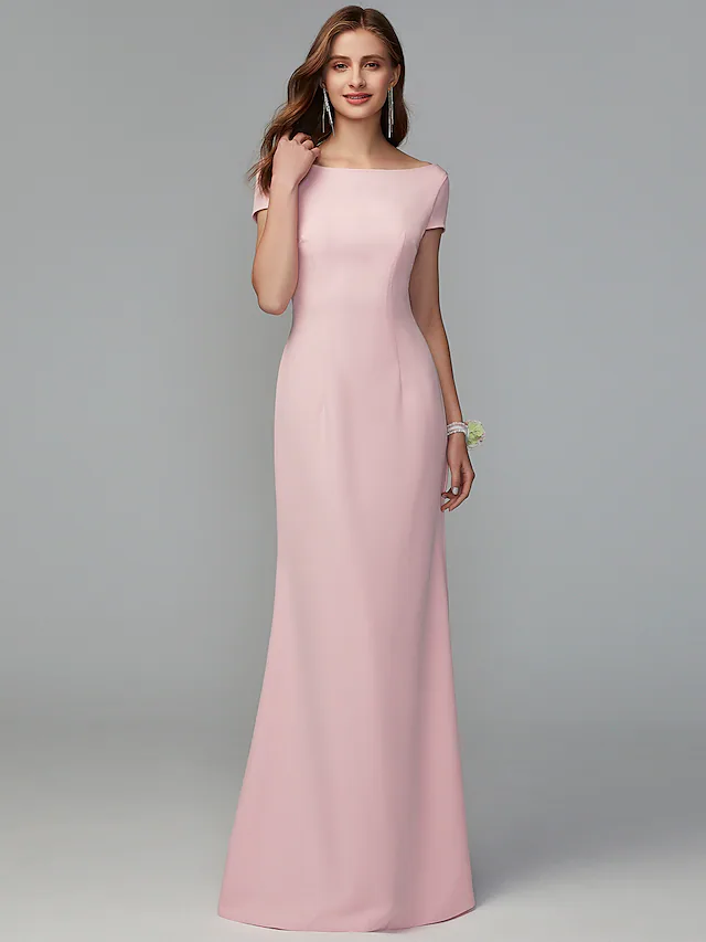 Scoop Neck Floor Length Jersey Bridesmaid Dress with Criss Cross Draping Open Back Pure Color