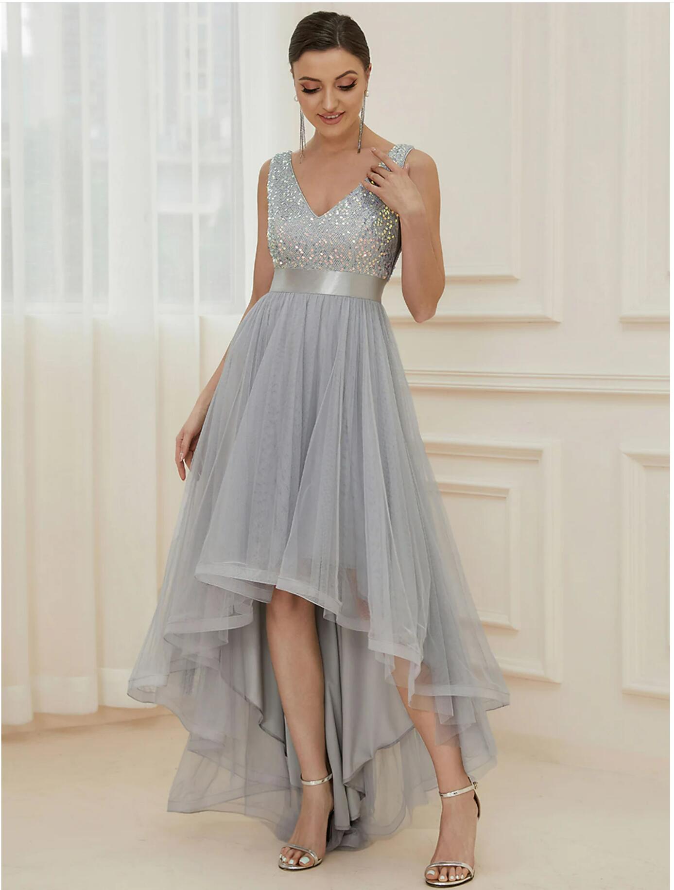 A-Line Bridesmaid Dress Sleevelesst Asymmetrical Sequined with Sequin Sparkly