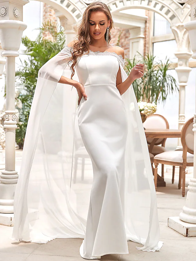 Wedding Dresses Off Shoulder Chiffon Satin Lace Over Satin Sleeveless Simple with Draping