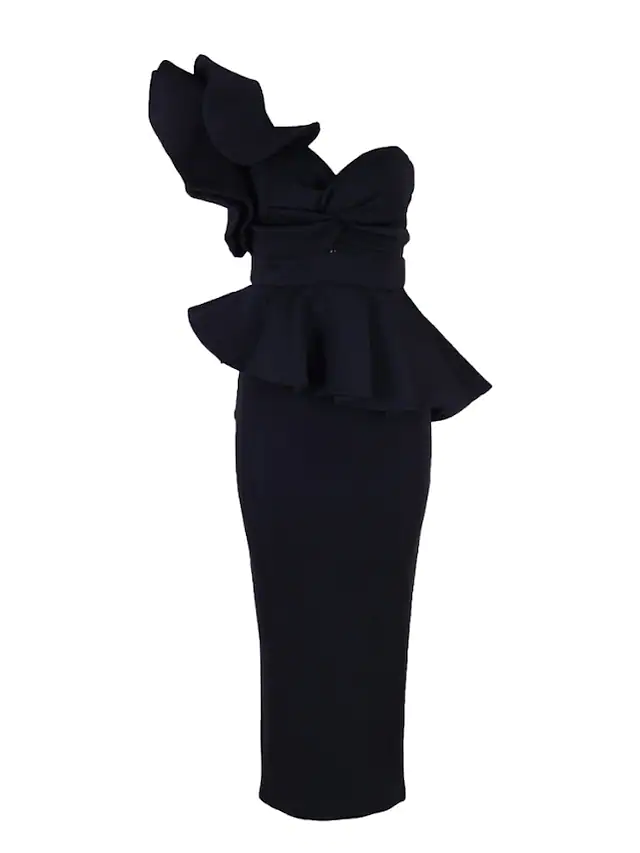 Beautiful Back Sexy Party Wear Cocktail Party Dress One Shoulder Sleeveless Tea Length Spandex