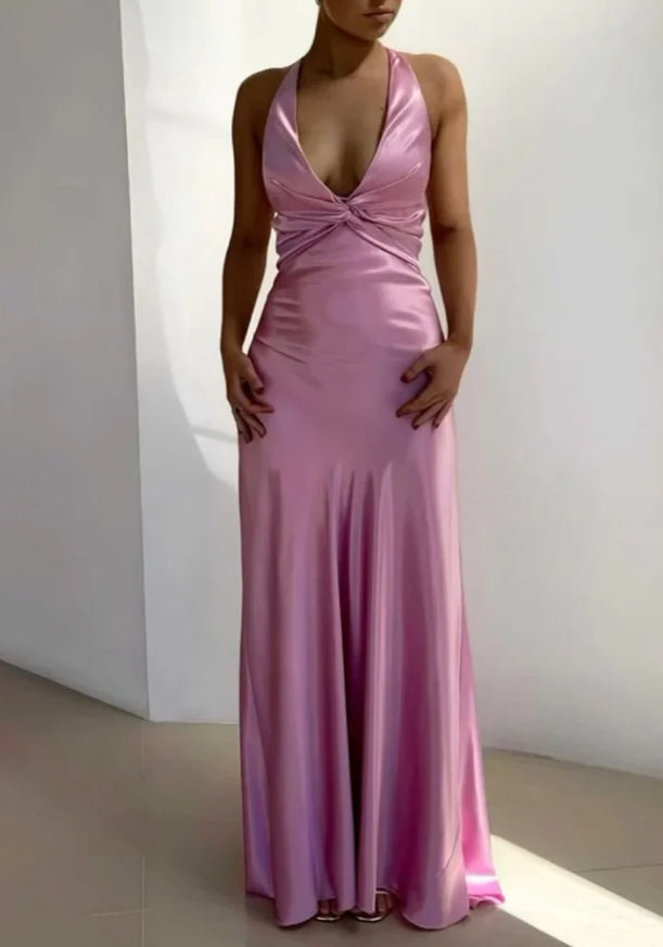 Xiaopinwu Elegant V Neck Halter Vintage Prom Dress Sexy Party Dress Yellow Evening Formal Dress