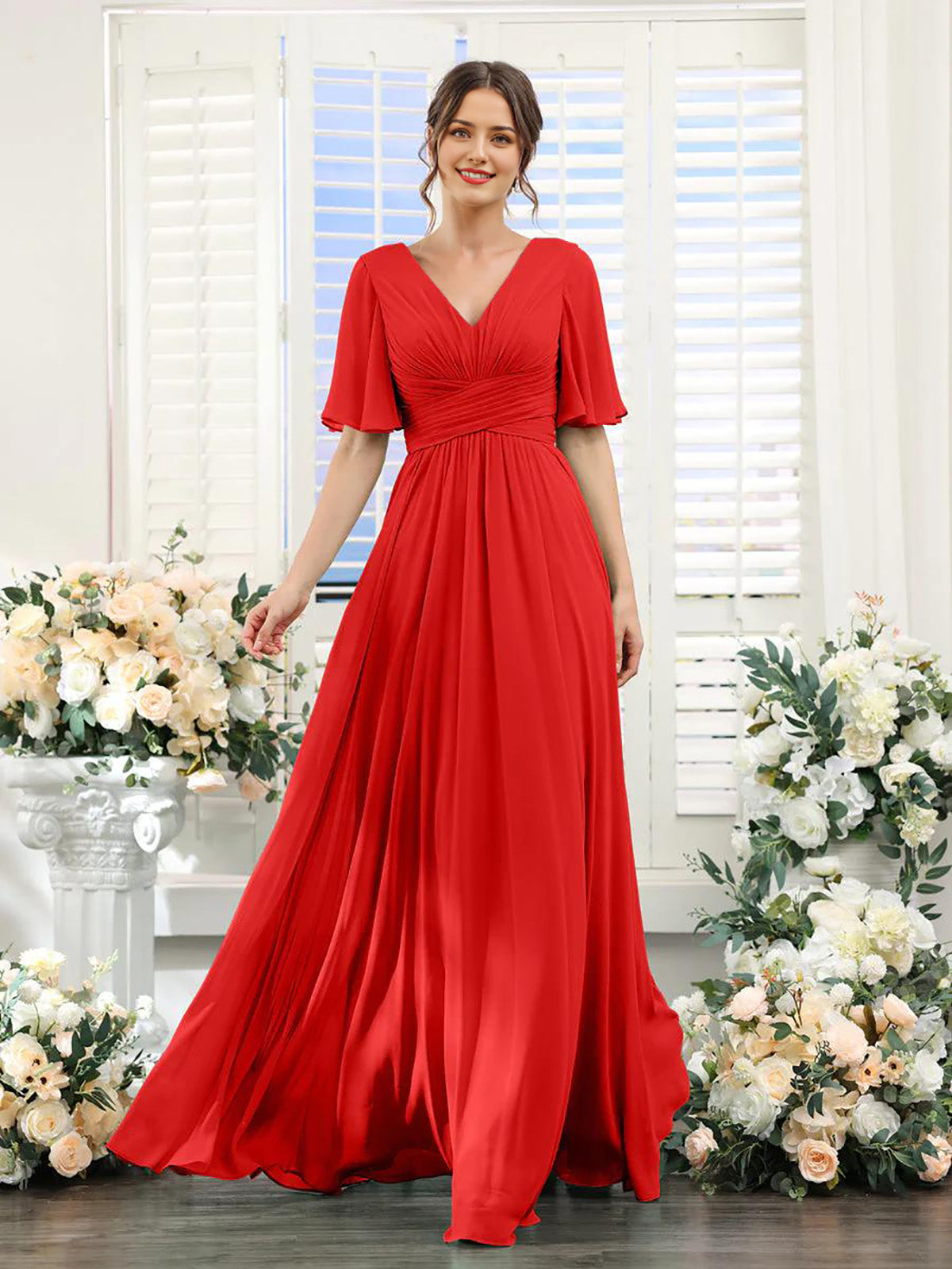 V Neck Sleeveless Split Formal Dress Cocktail Party Prom Long Wedding Guest Dresses For Women Trendy Bridesmaid Dresses