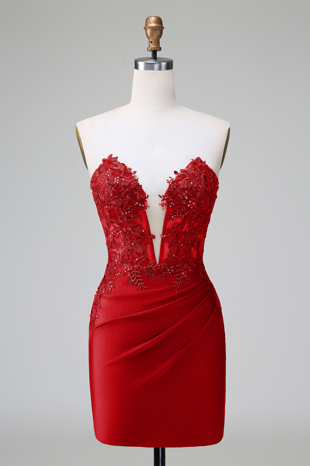 Classy Bodycon Strapless Pleated Short Homecoming Dress with Beading Sexy
