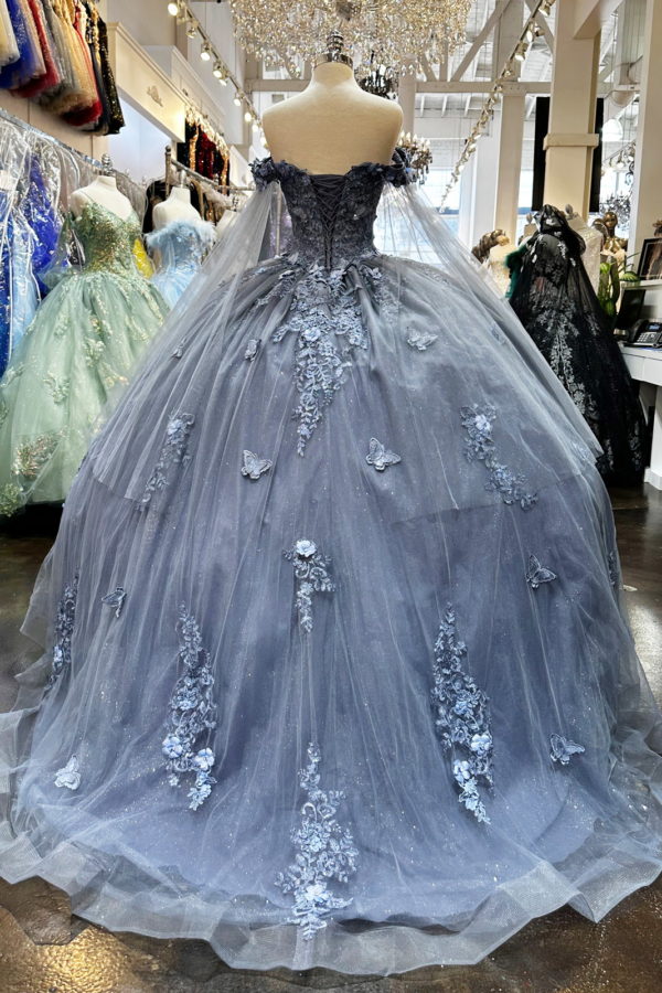 Long sleeved 3D floral adult dress with stickers Quinceanera Dress Prom Dress