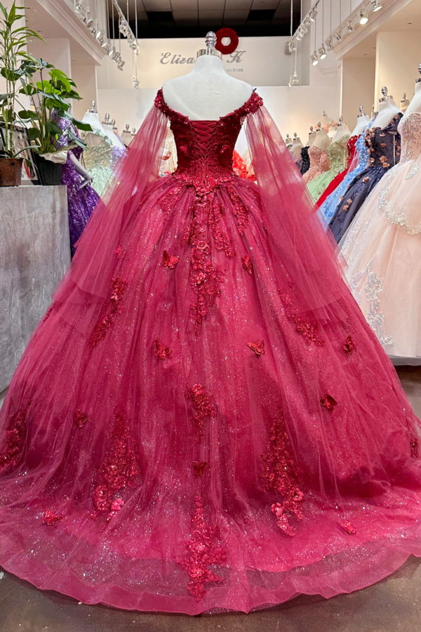 Long sleeved 3D floral adult dress with stickers Quinceanera Dress Prom Dress