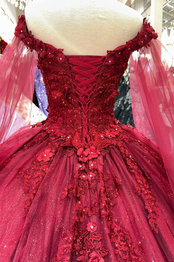 Long sleeved 3D floral adult dress with stickers Quinceanera Dress Prom Dress