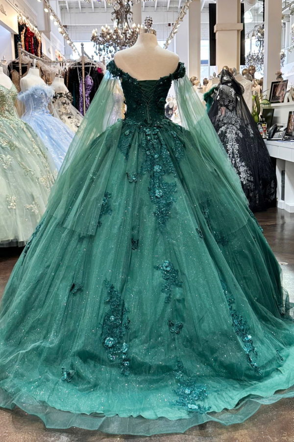 Long sleeved 3D floral adult dress with stickers Quinceanera Dress Prom Dress