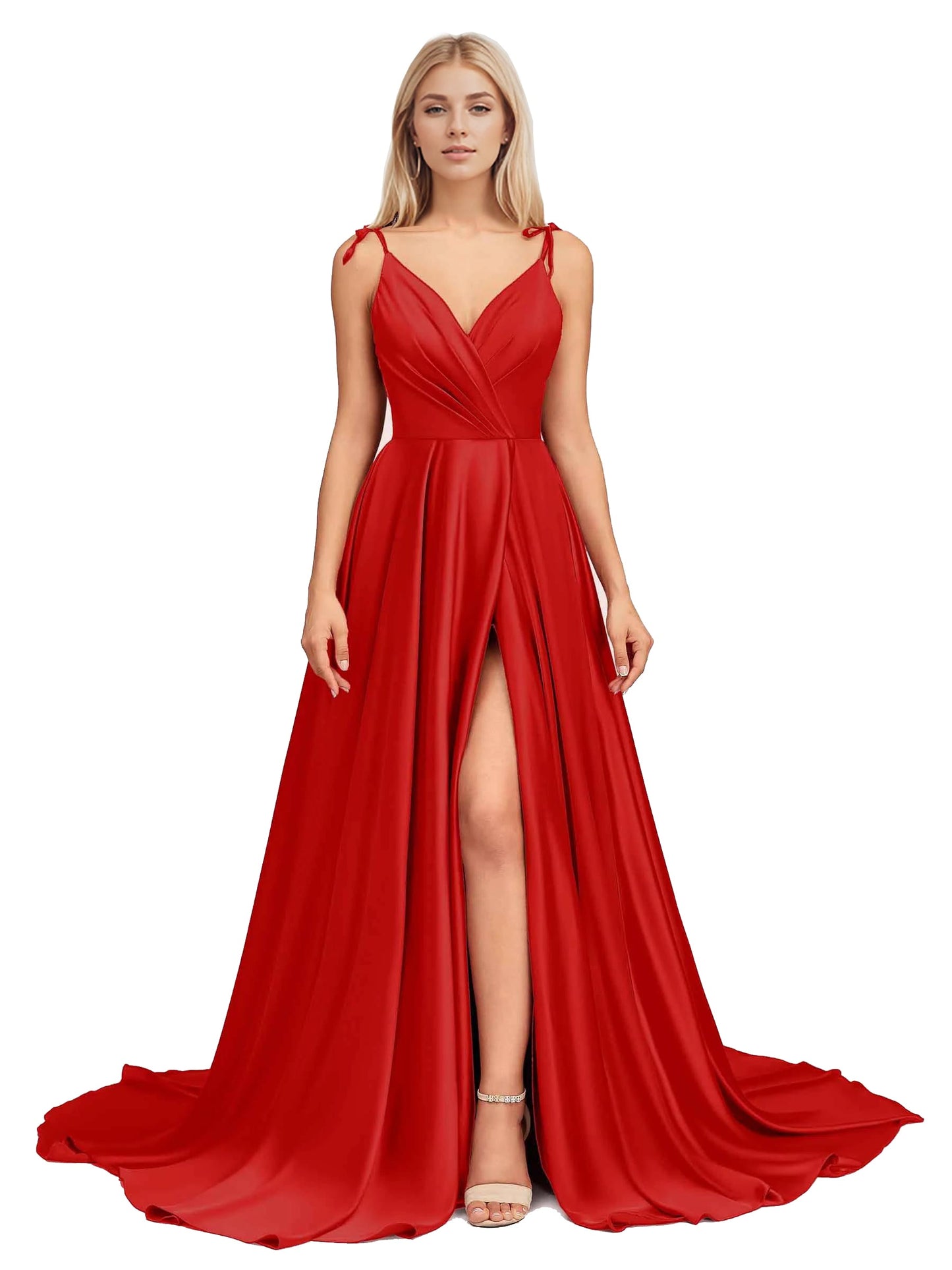 Elegant V Neck Sleeveless Split Bridesmaid Dresses Cocktail Party Prom Long Wedding Guest Dresses