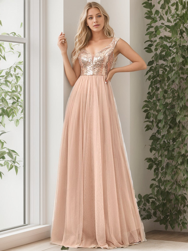 Shiny Sequin Bodice Off the Shoulder Maxi Tulle Evening Dress Sparkly