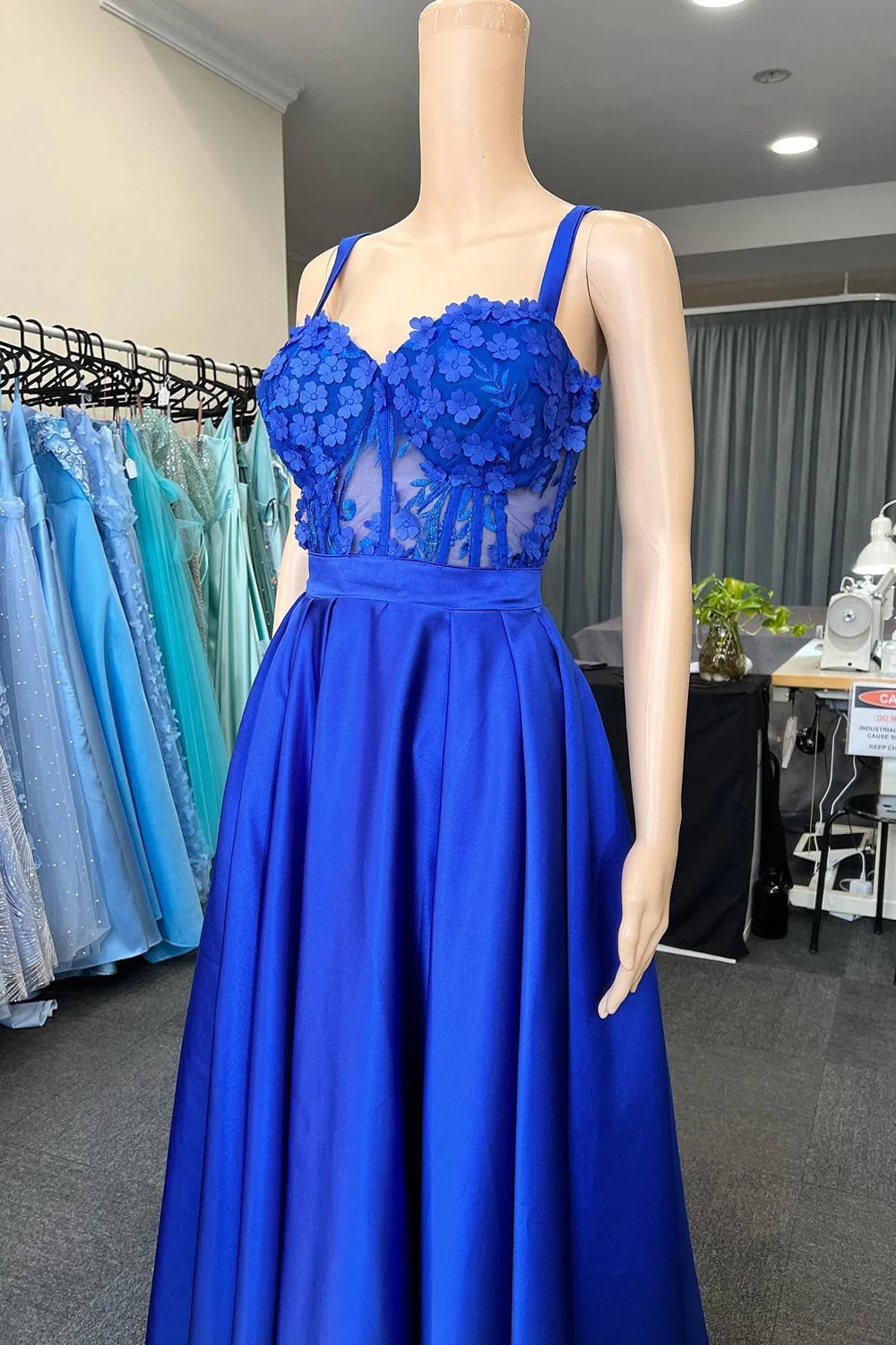 Spaghetti Straps Corset Prom Dress with Appliques Royal Blue Sexy