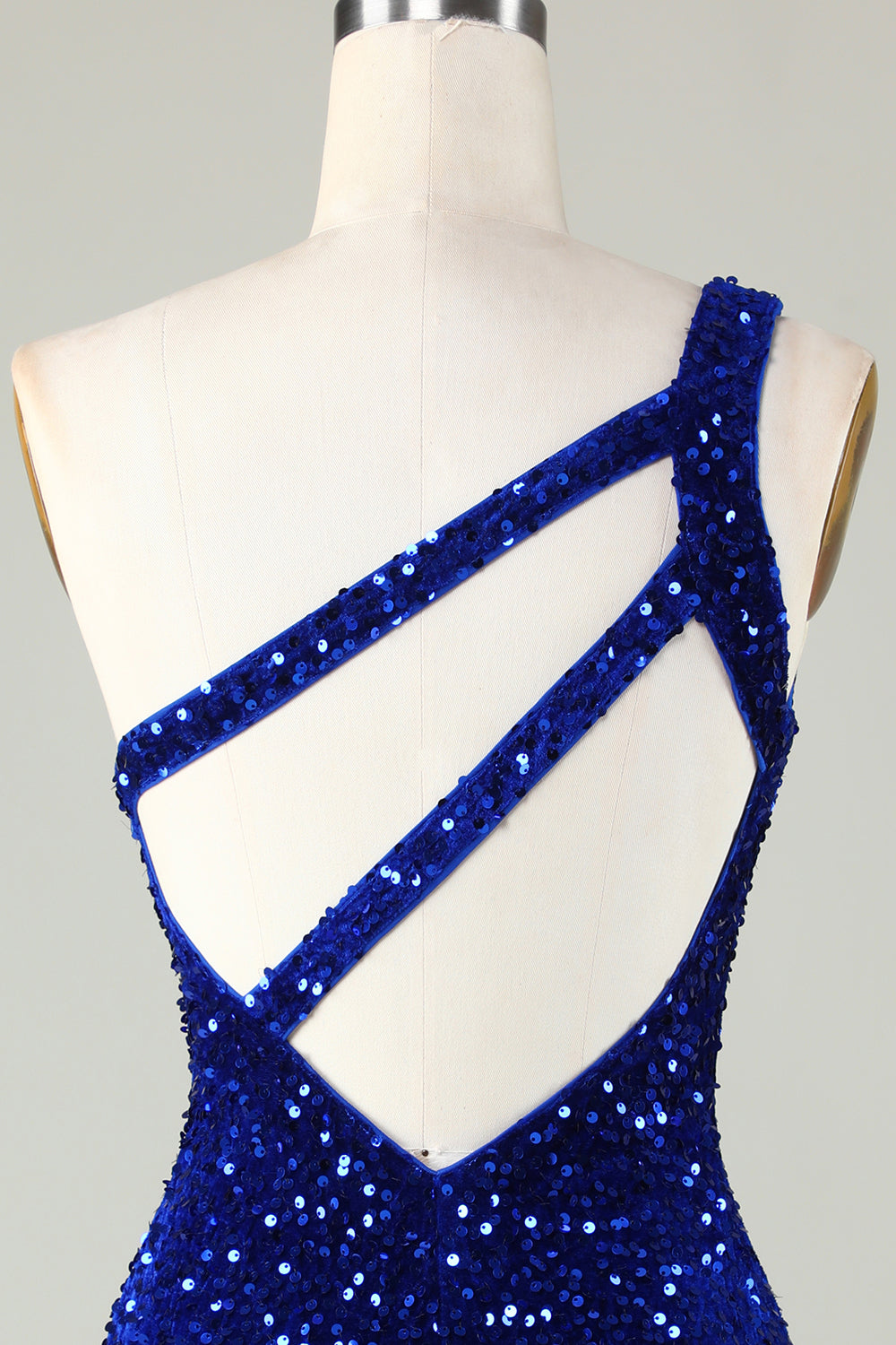 Royal Blue One Shoulder Sequins Tight Beading Short Homecoming Dress Sparkly