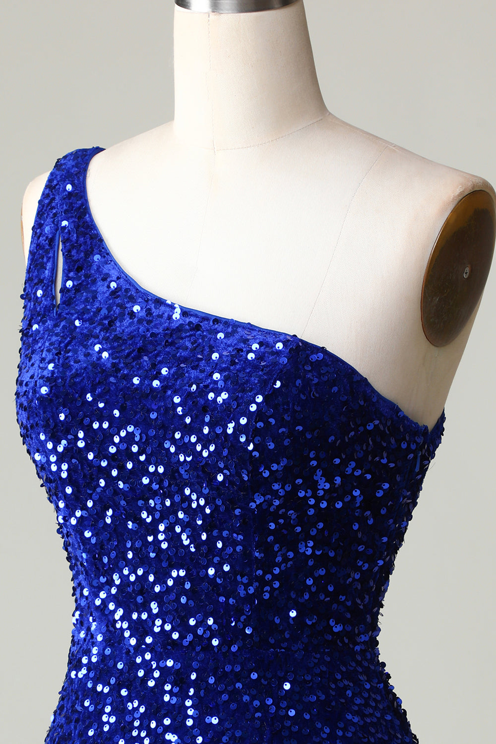 Royal Blue One Shoulder Sequins Tight Beading Short Homecoming Dress Sparkly