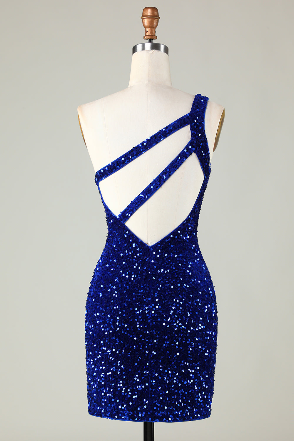 Royal Blue One Shoulder Sequins Tight Beading Short Homecoming Dress Sparkly