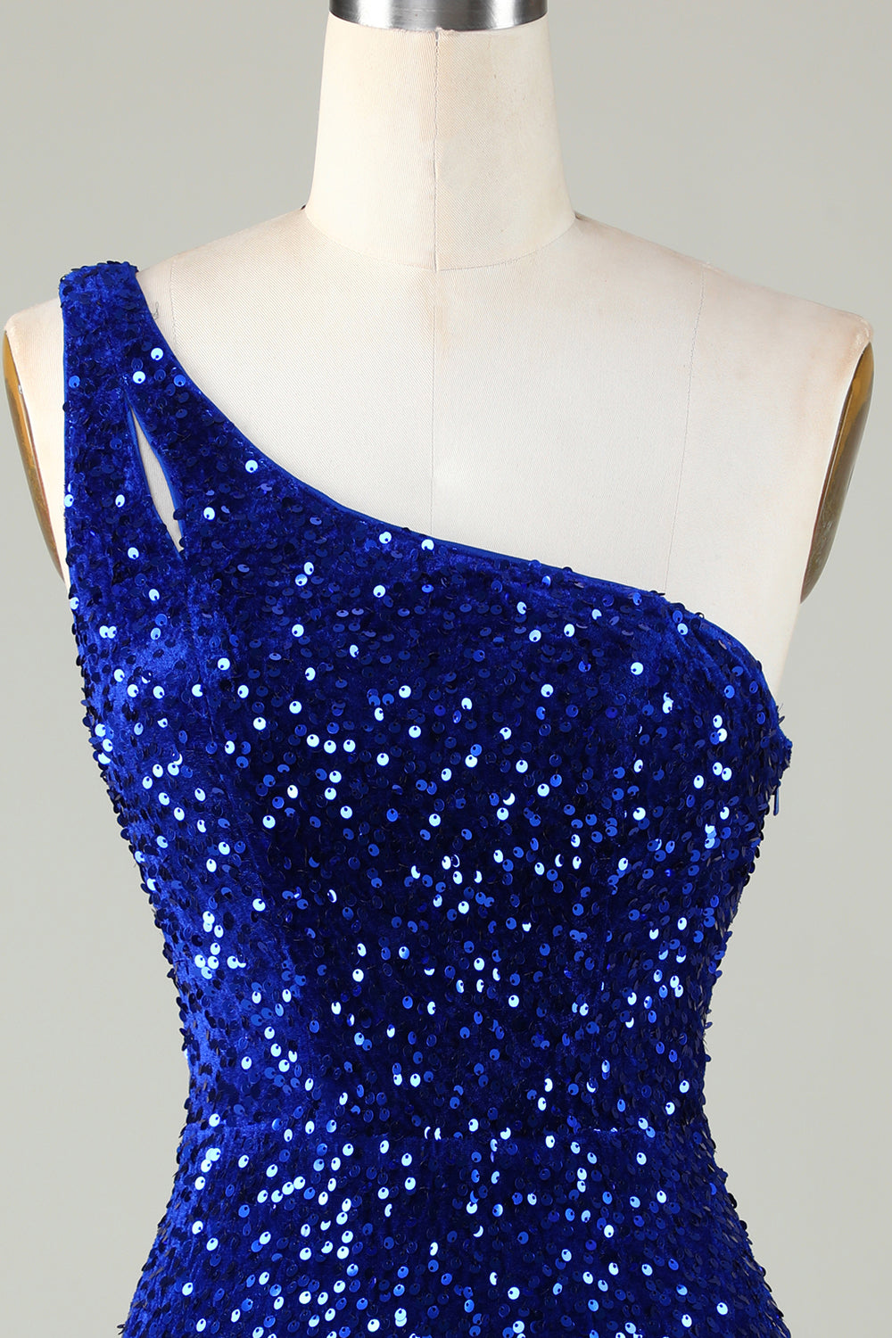 Royal Blue One Shoulder Sequins Tight Beading Short Homecoming Dress Sparkly