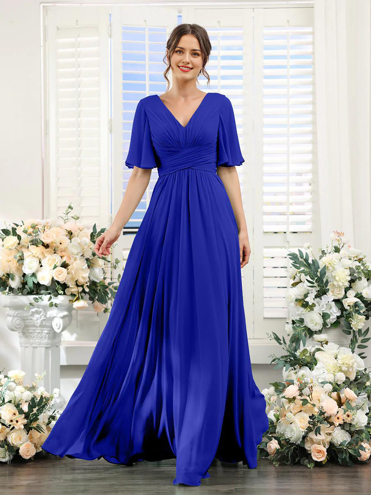 V Neck Sleeveless Split Formal Dress Cocktail Party Prom Long Wedding Guest Dresses For Women Trendy Bridesmaid Dresses