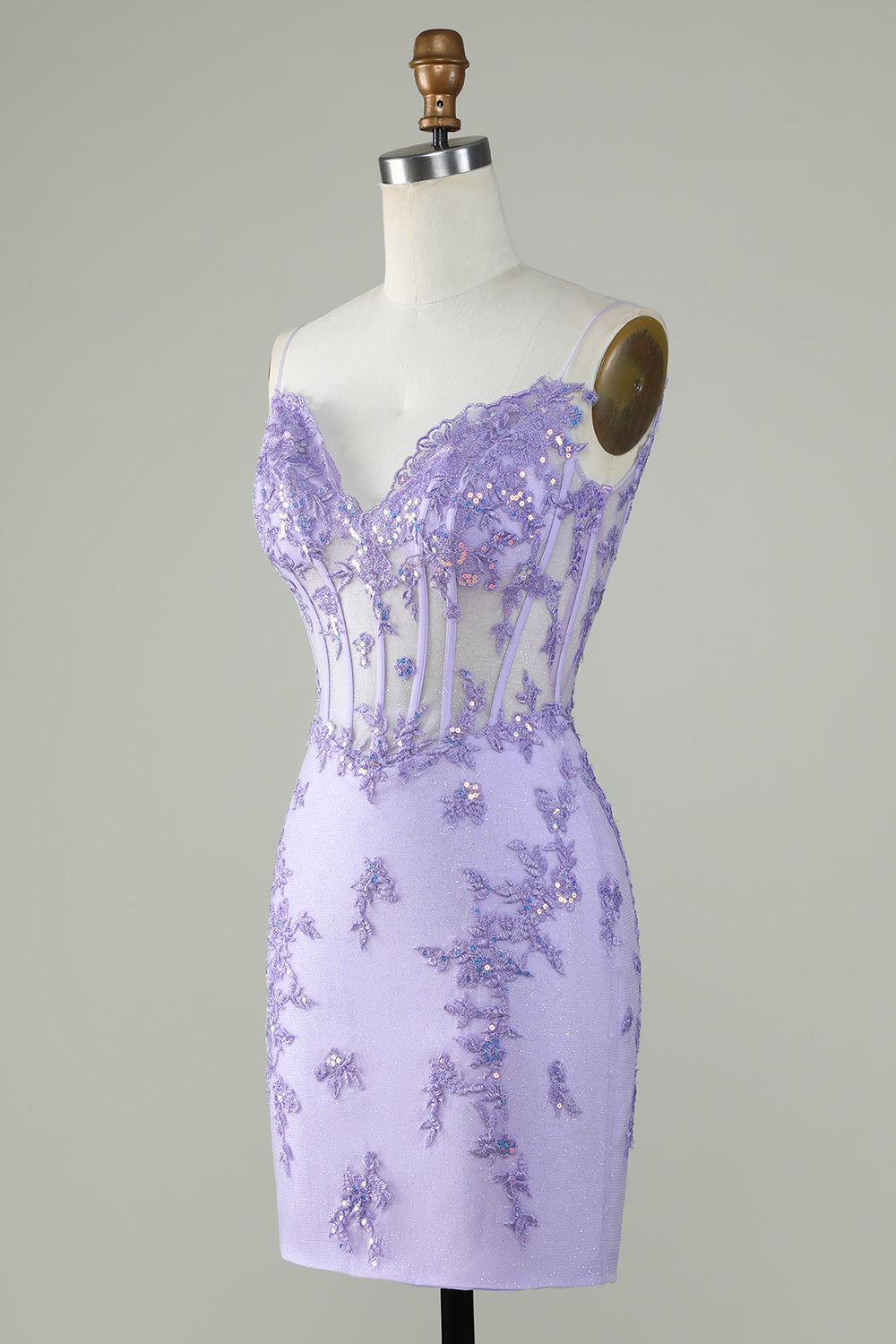 Glitter Purple Corset Tight Homecoming Dress With Appliques Short