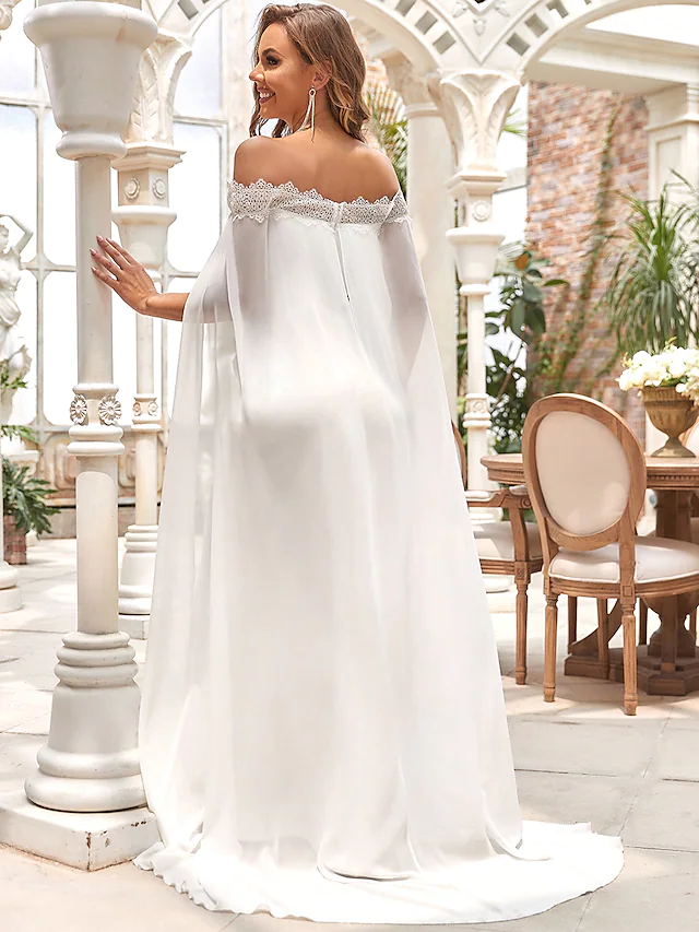 Wedding Dresses Off Shoulder Chiffon Satin Lace Over Satin Sleeveless Simple with Draping