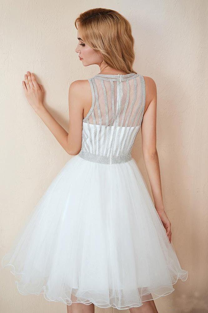 Scoop A Line White Homecoming Dresses Sequins Above Knee Tulle Short Graduation Dresses Party Dresses