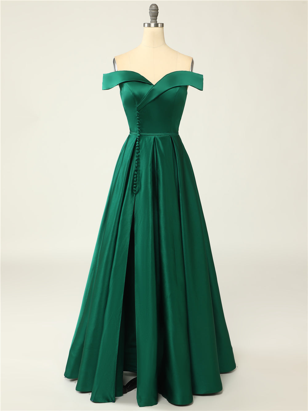 Sexy A-Line Long Off The Shoulder High Slit Satin Prom Dresses Evening Dresses