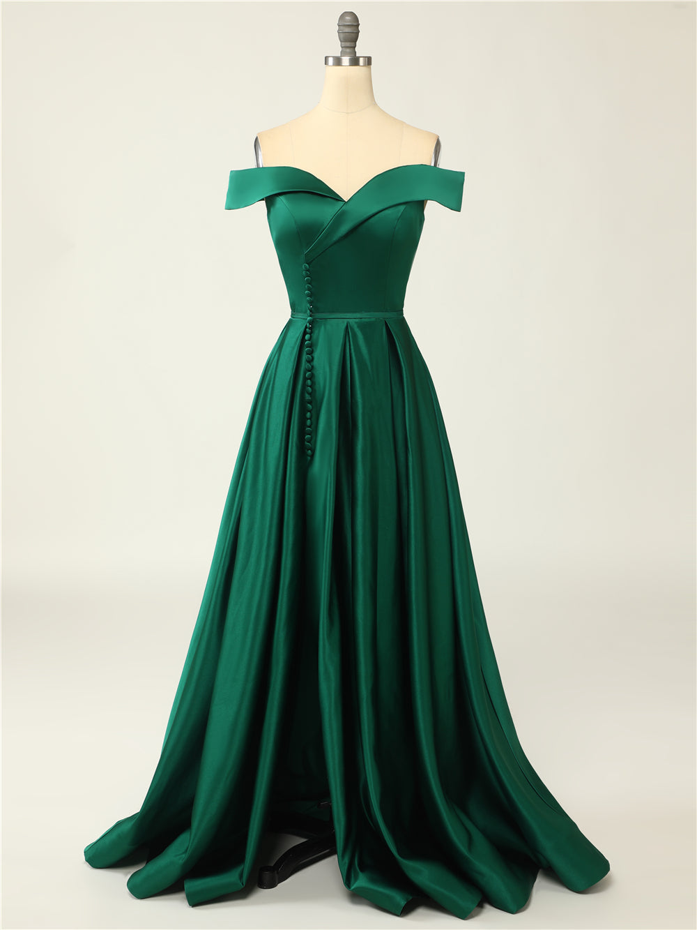Sexy A-Line Long Off The Shoulder High Slit Satin Prom Dresses Evening Dresses