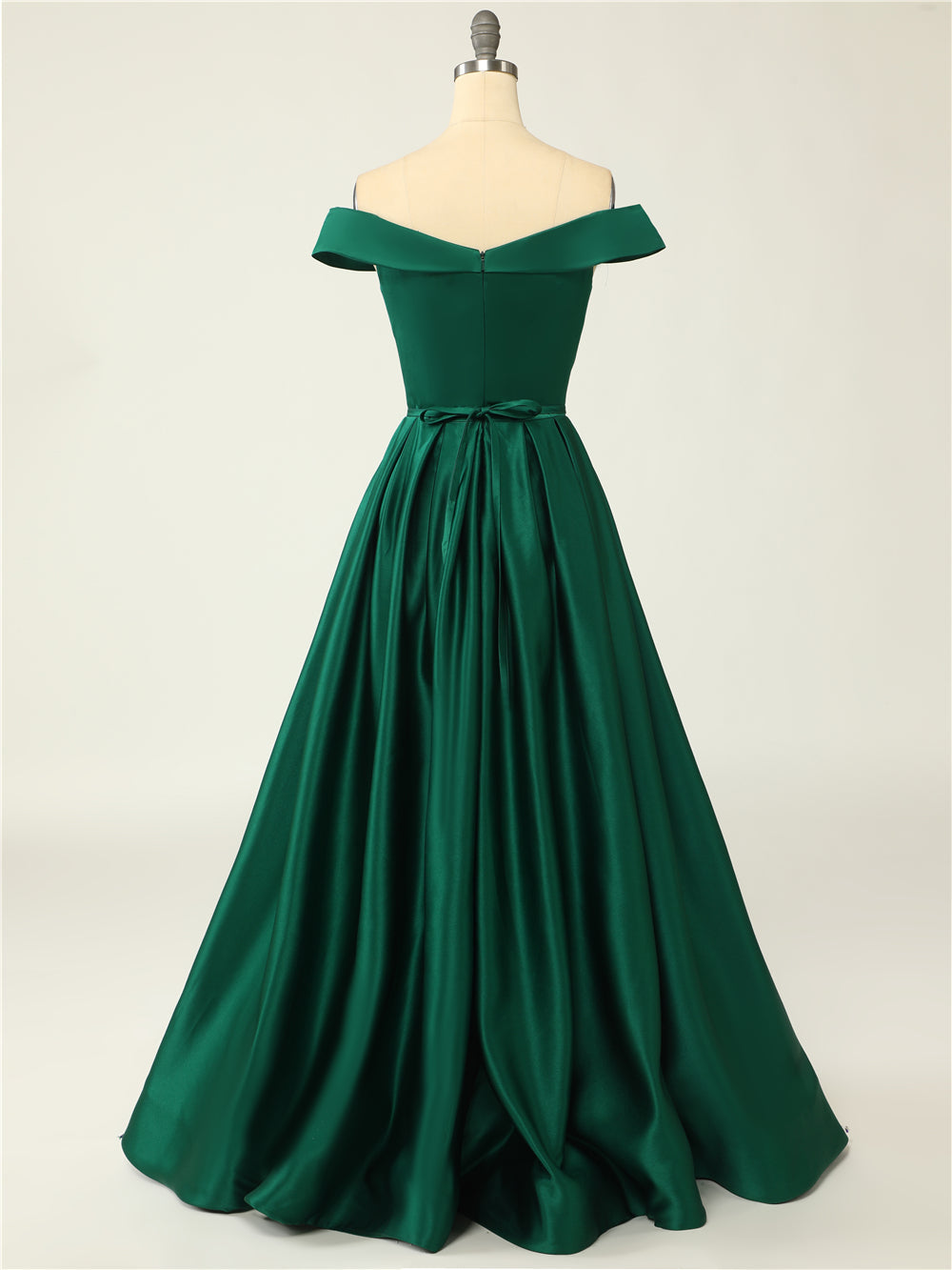 Sexy A-Line Long Off The Shoulder High Slit Satin Prom Dresses Evening Dresses