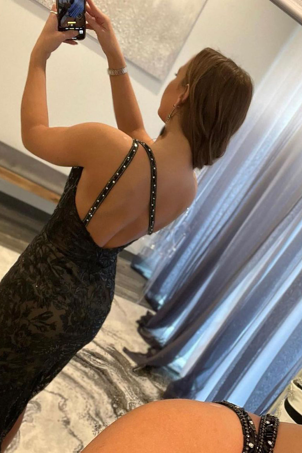 Sexy Black Lace Prom Dresses One Shoulder Mermaid Zipper Up Evening Dresses With Slit