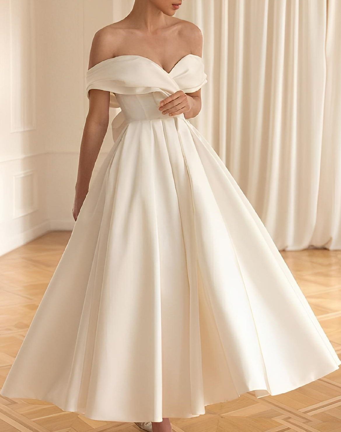 A-Line/Princess Off-The-Shoulder Ankle-Length Wedding Dress Sexy