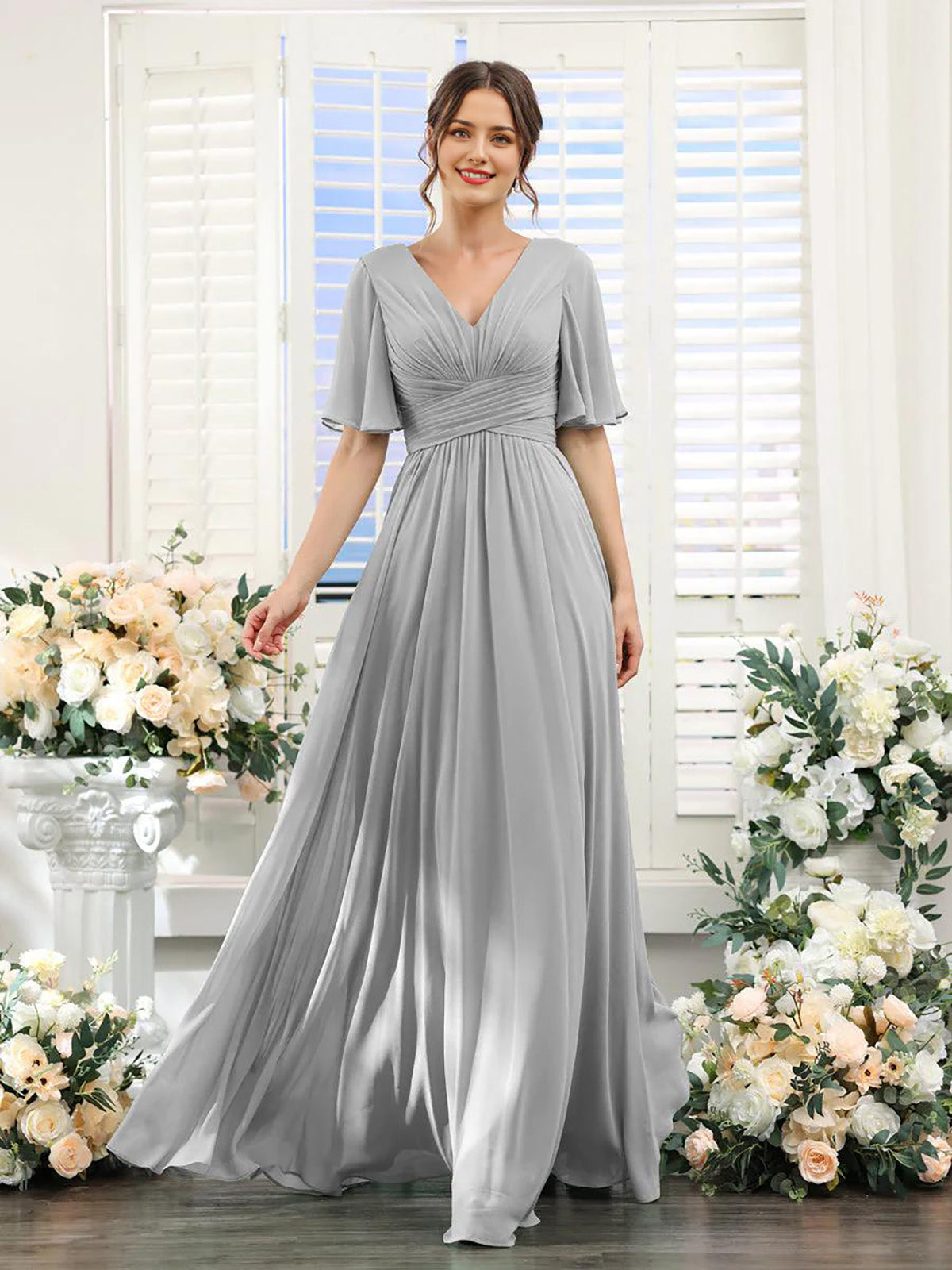 V Neck Sleeveless Split Formal Dress Cocktail Party Prom Long Wedding Guest Dresses For Women Trendy Bridesmaid Dresses