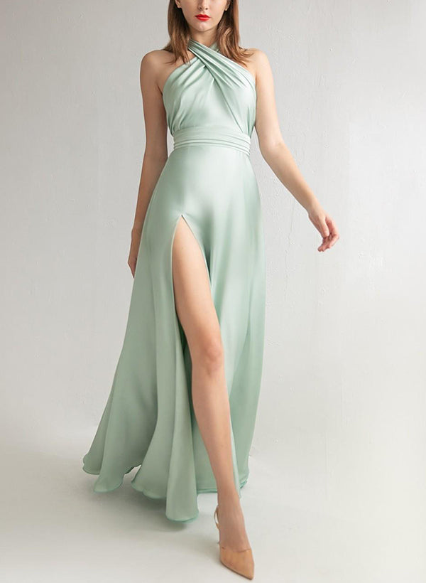 A-Line/Princess Halter Floor-Length Long Bridesmaid Dresses Sexy