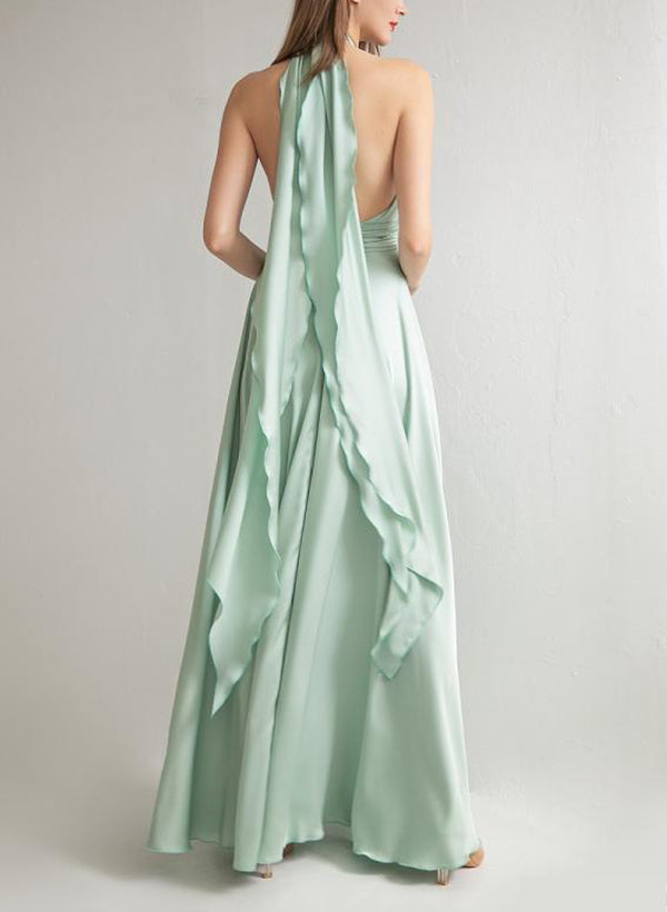 A-Line/Princess Halter Floor-Length Long Bridesmaid Dresses Sexy