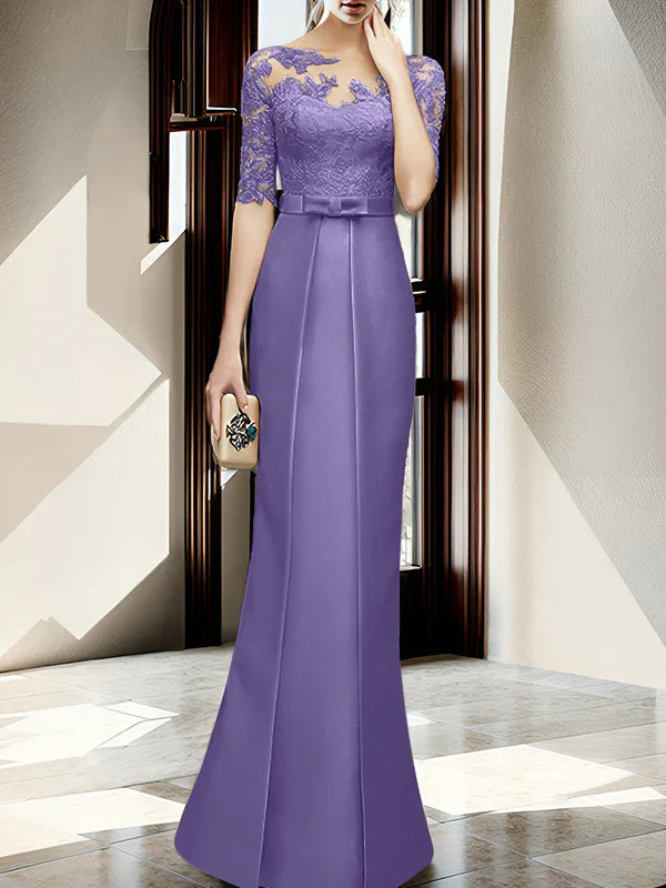 Sheath/column hallucination collar to floor length mother of the bride dress Beautiful