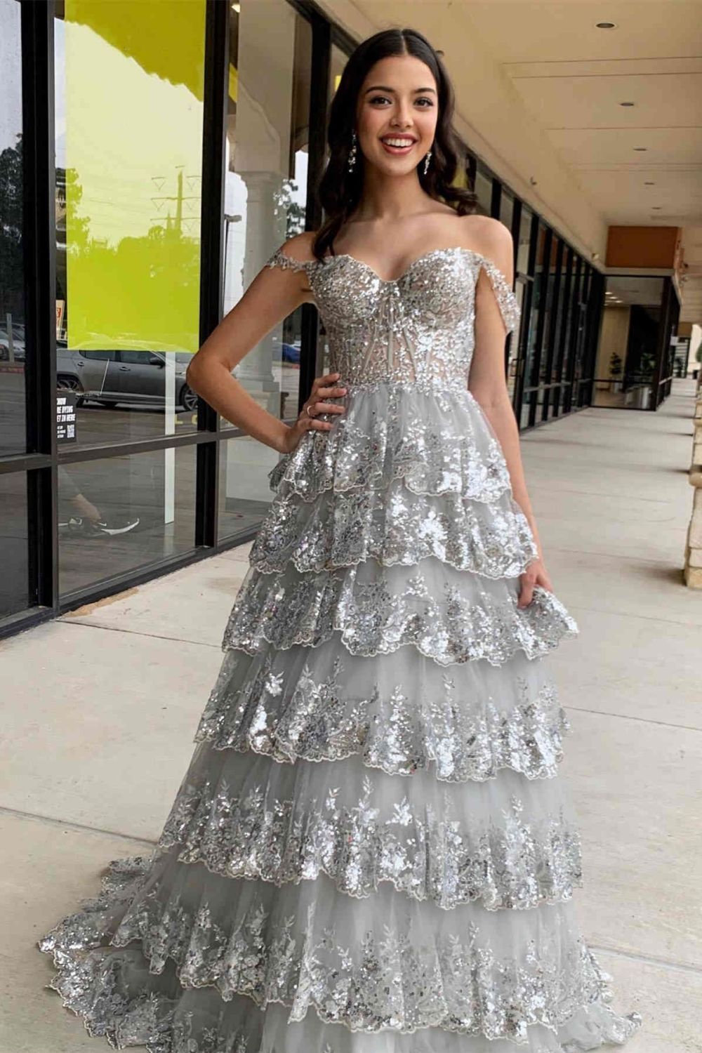 Gorgeous Gold A-Line Off The Shoulder Lace Up Long Prom Dress