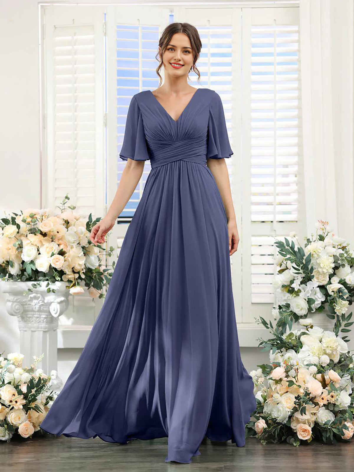 V Neck Sleeveless Split Formal Dress Cocktail Party Prom Long Wedding Guest Dresses For Women Trendy Bridesmaid Dresses