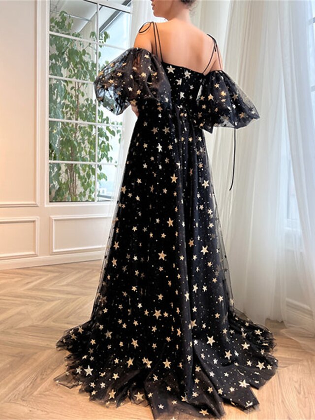 A-Line/Princess Spaghetti Straps Long Prom Dresses Sexy Evening Dresses