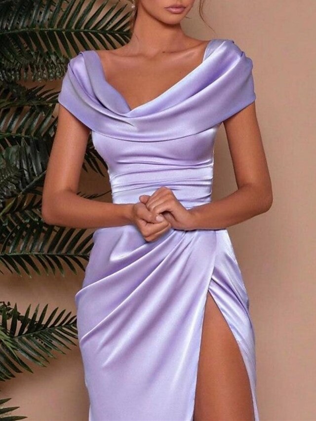 Sheath/Column V-Neck Floor-Length Prom Dresses Pure Color Evening Dresses