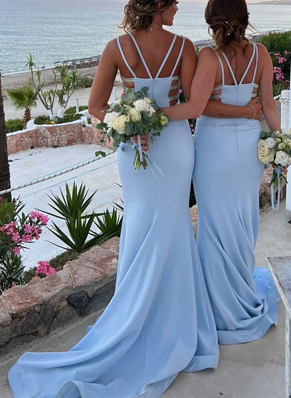 Sheath/Column Spaghetti Straps Floor-Length Long Bridesmaid Dresses Sexy