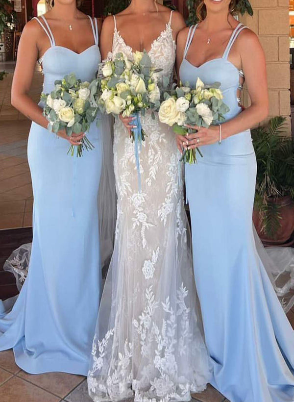 Sheath/Column Spaghetti Straps Floor-Length Long Bridesmaid Dresses Sexy