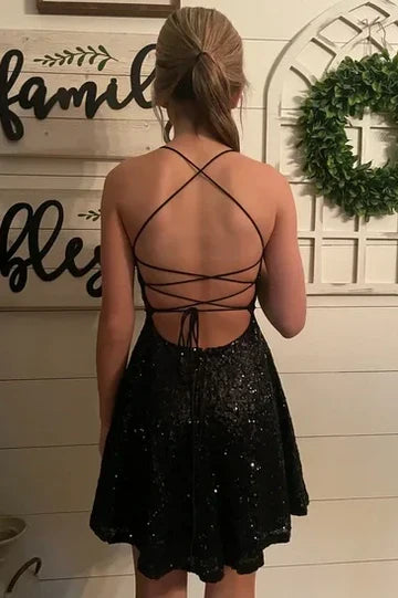 Sparkly A-Line Sequined Sleeveless Short Prom Dress Lovely Homecoming Dress Charming Birthday Party Dress
