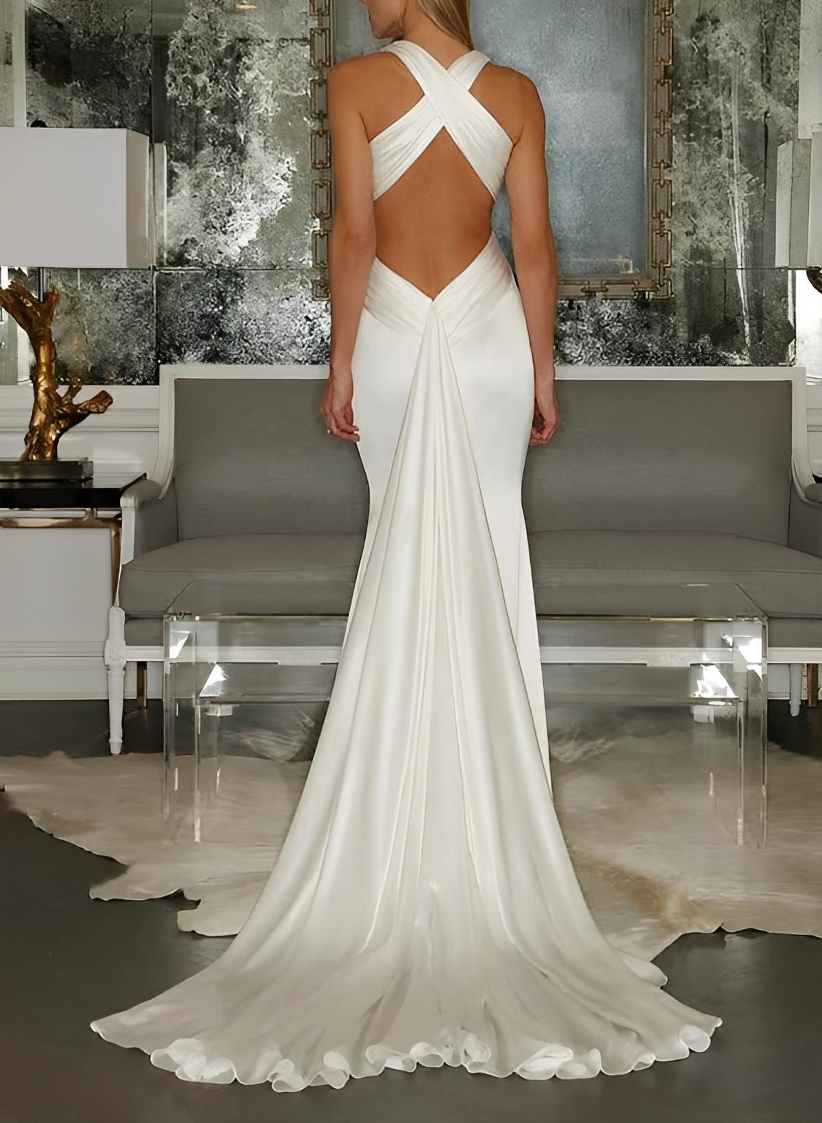 Trumpet/Mermaid V-Neck Floor-Length Wedding Dress Sexy