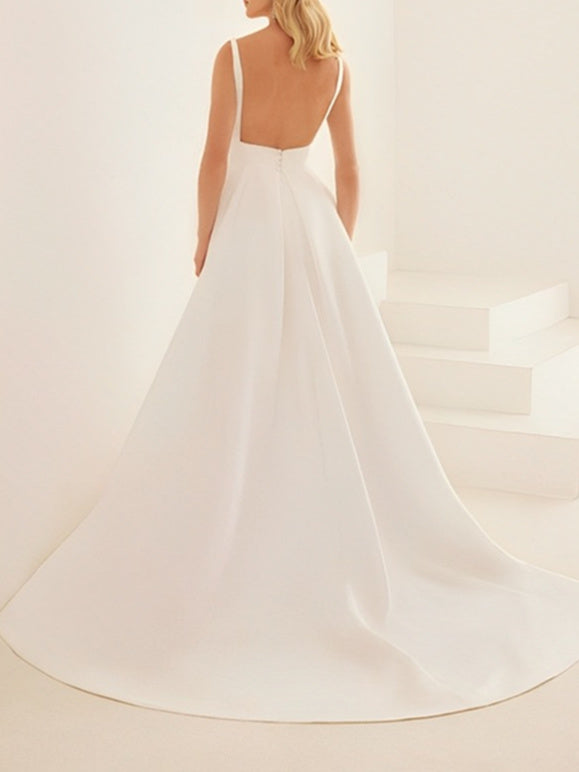 A-Line/Princess V-Neck Floor-Length Wedding Dress Sexy