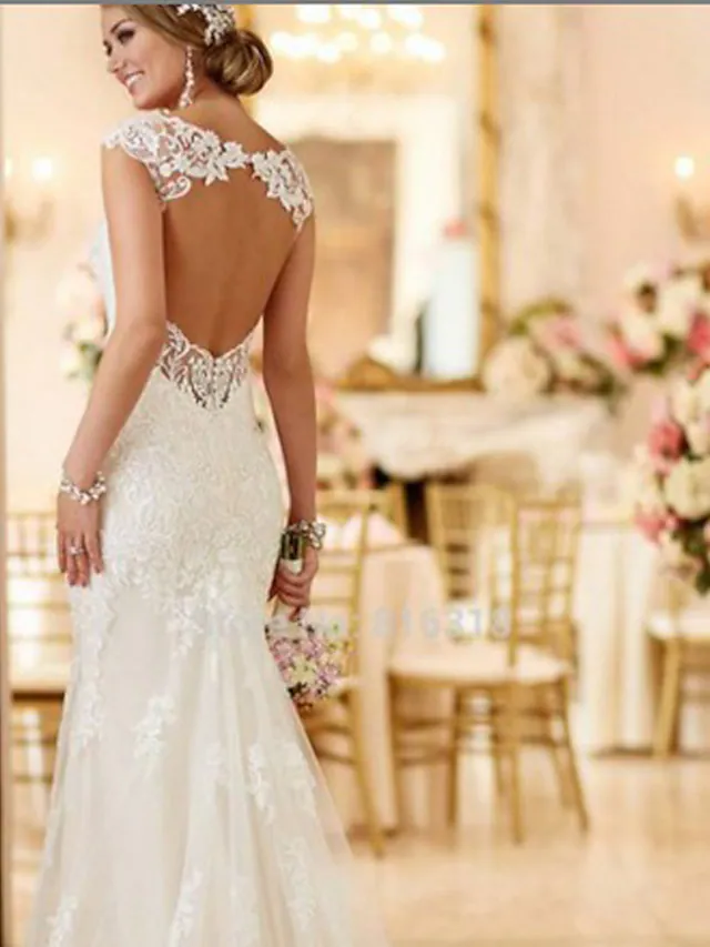 Wedding Dresses V Neck Lace Spaghetti Strap Mordern Sexy Backless Long