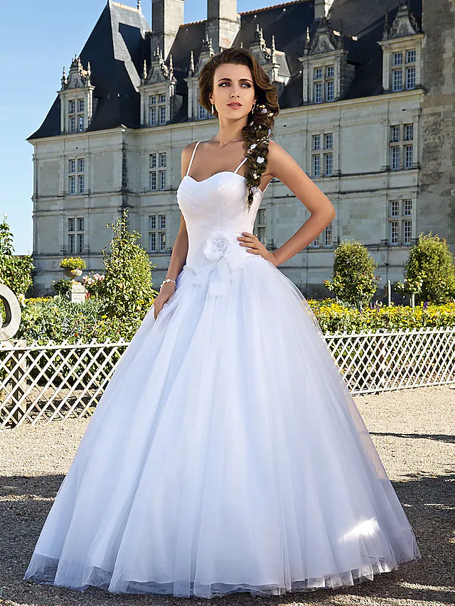 Ball Gown Wedding Dresses Sweetheart Neckline Floor Length Tulle Sleeveless Long