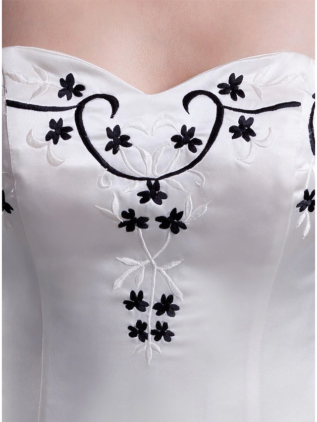 A-Line Wedding Dresses Strapless Court Train Organza Satin Strapless with Embroidery With Flower