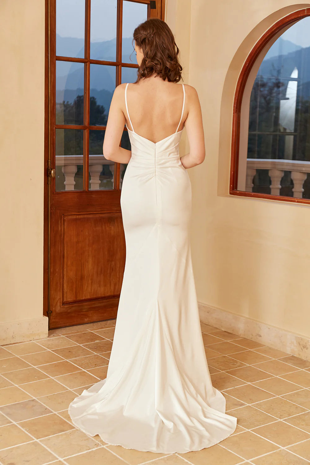 White Spaghetti Straps Simple Wedding Dress Pure Color Long
